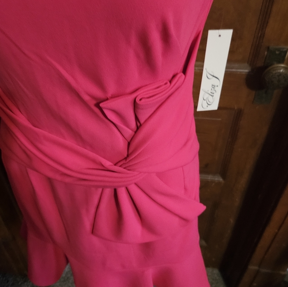 Eliza J Sleeveless Stretch Crepe Shift dress with Bow detail Hot Pink Size 4 - Picture 9 of 16